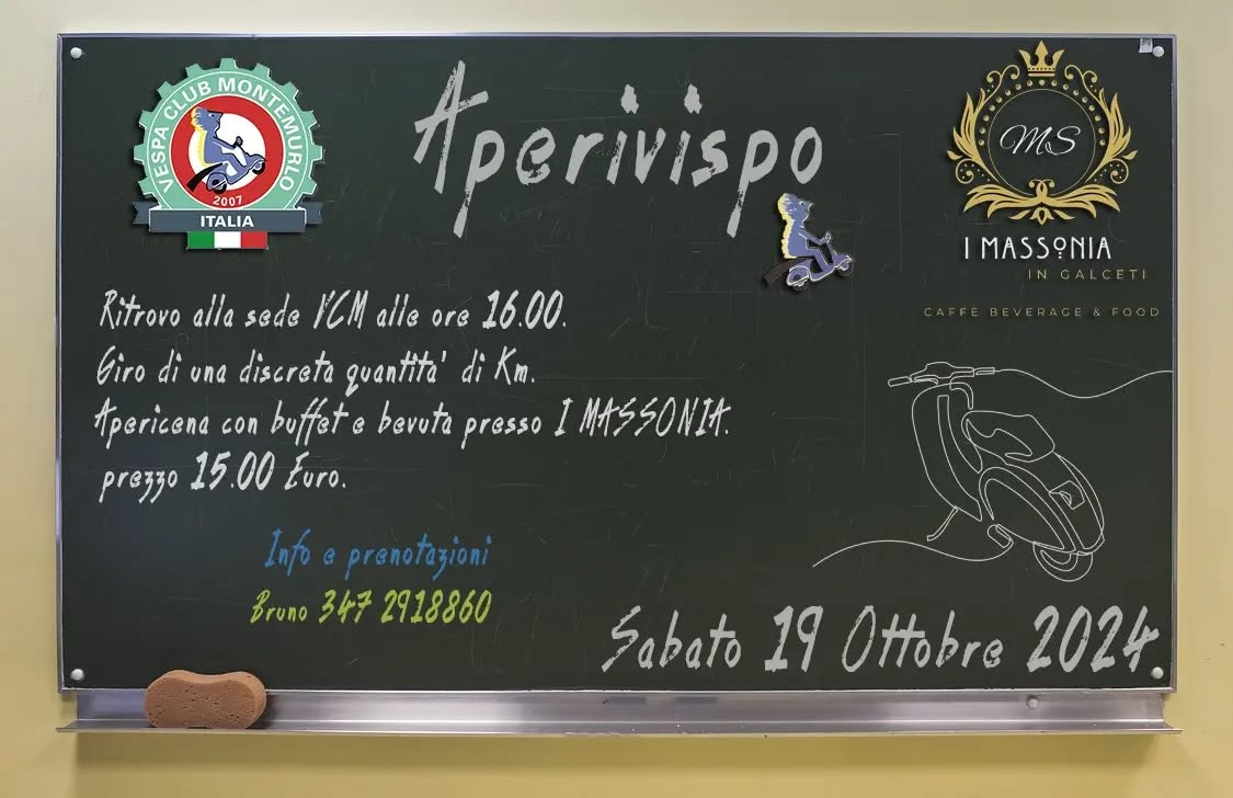 ❤️‍🔥❤️‍🔥 ATTENZIONE ❤️‍🔥❤️‍🔥

PREMESSA: evento/raduno al quale verrà applicato il quarto ed ultimo timbro VCM valido per l'assegnazione del "Poker 2024".

Apericena organizzata in collaborazione con "I Massonia" in Galceti preceduto da un giretto in gruppo per le vie di Montemurlo e Prato.

Per info e prenotazioni Contattare Bruno